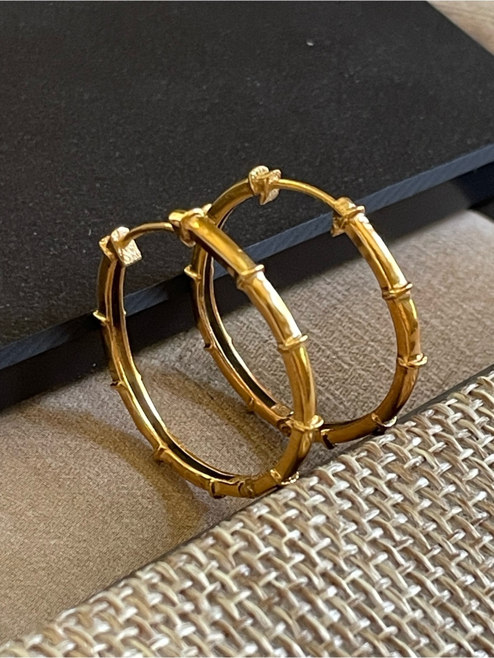 1 inch 925 Sterling silver Bamboo Hoops!! Gold Finish!! - Picture 11 of 14